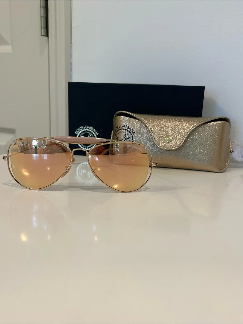 Dolce & Gabbana & Ray Ban collab Rose Gold Metal Aviator Sunglasses